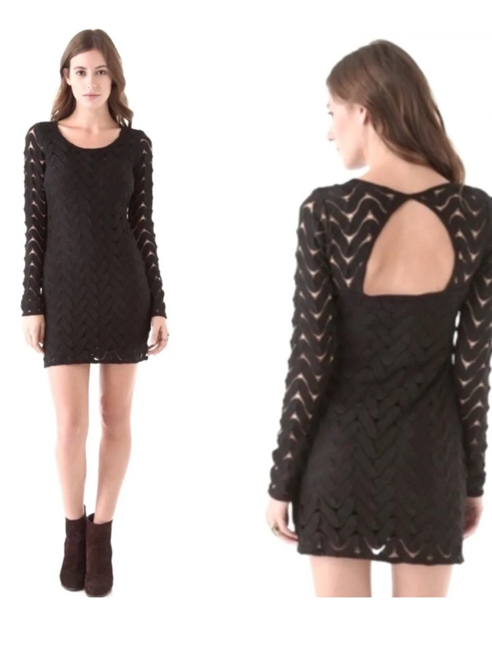 Free People wild thing crochet mini dress black long sleeve